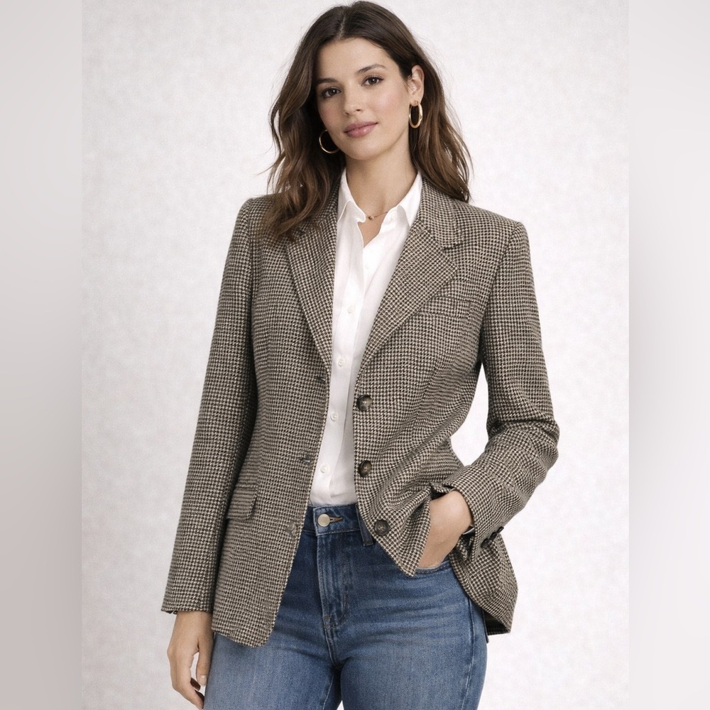 Lauren Ralph Lauren Black/Cream Houndstooth 100% Wool Blazer